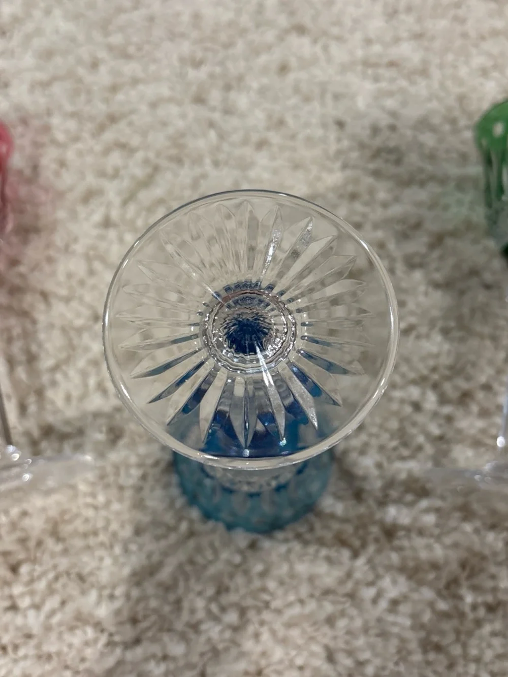 VTG Saint Louis Tommy Set of 3 Colored Crystal Cocktail Glasses Blue Red & Green